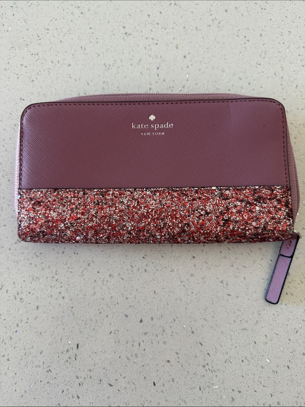 kate spade Mauve Pink Glitter Zip-Around Wallet
